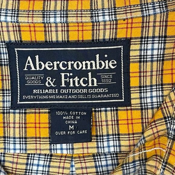 Abercrombie & Fitch Yellow Plaid Long Sleeve Button Up Shirt Sz M Casual Cotton - Picture 2 of 6